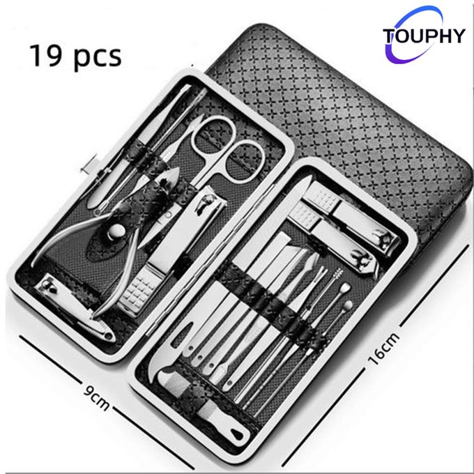 TOUPHY Manicure Nail Clippers Kit Pedicure Set Nail 19Pcs - Black