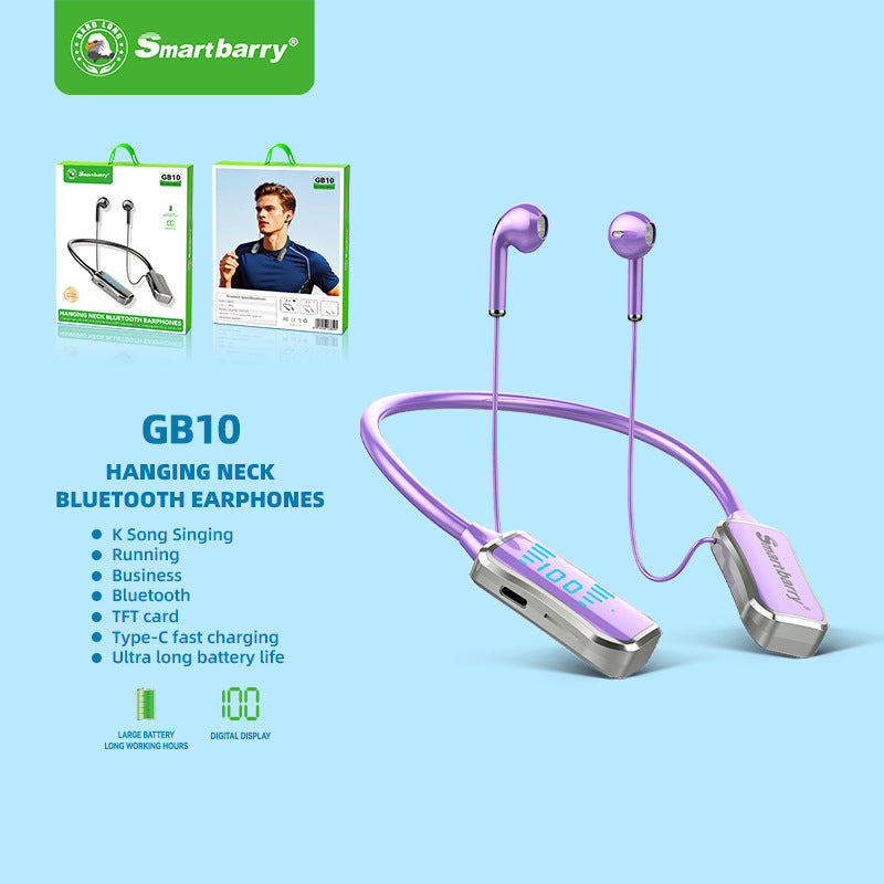 Popular neck-hanging wireless bluetooth headset GB10 large-capacity long-lasting battery life wireless sports headset