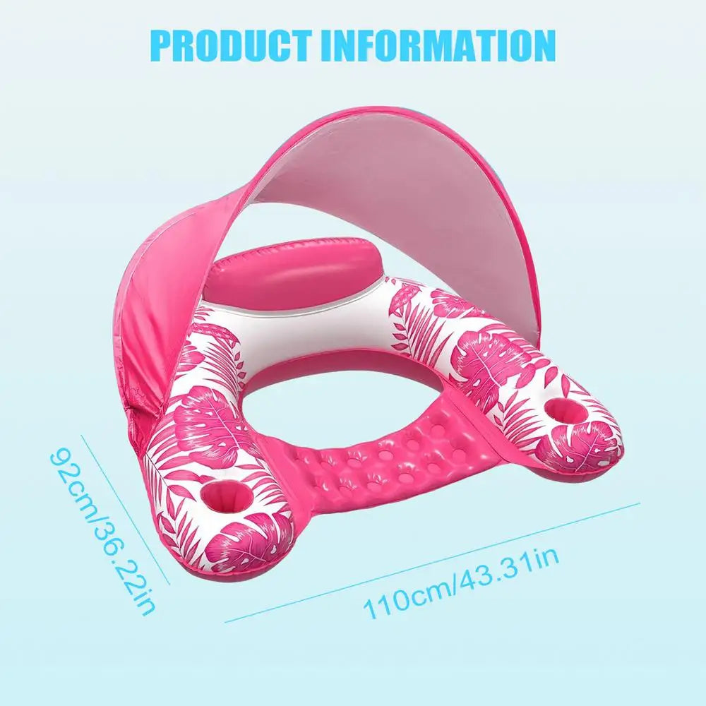 【Quality】 Pool Floats With Canopy Covered Pool Float Heavy Raft With Holder Water Floatie For Swimming River Beach Outdoor Tanning