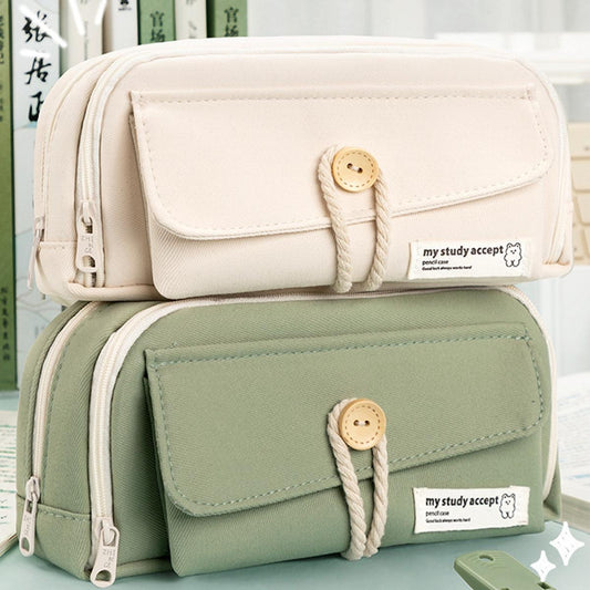 Large Capacity Three Layer Pencil Case Cute Canvas Pen Pouch Bag Cosmetic Bag Portable Storage Bag for Teen Students Office School Supplies