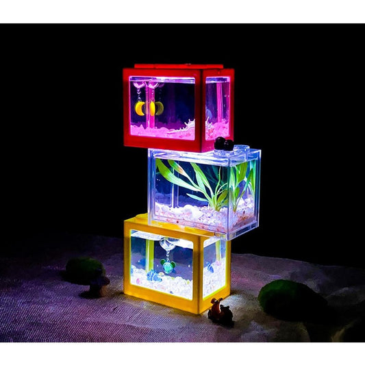 1 Pcs  Mini Betta Aquarium Fish Tank  + 2 Pcs Led Lamps  + 1 Pcs Water plant Light Home Office Desktop Tea Table Decoration Accessories for betta fish- Aquarium