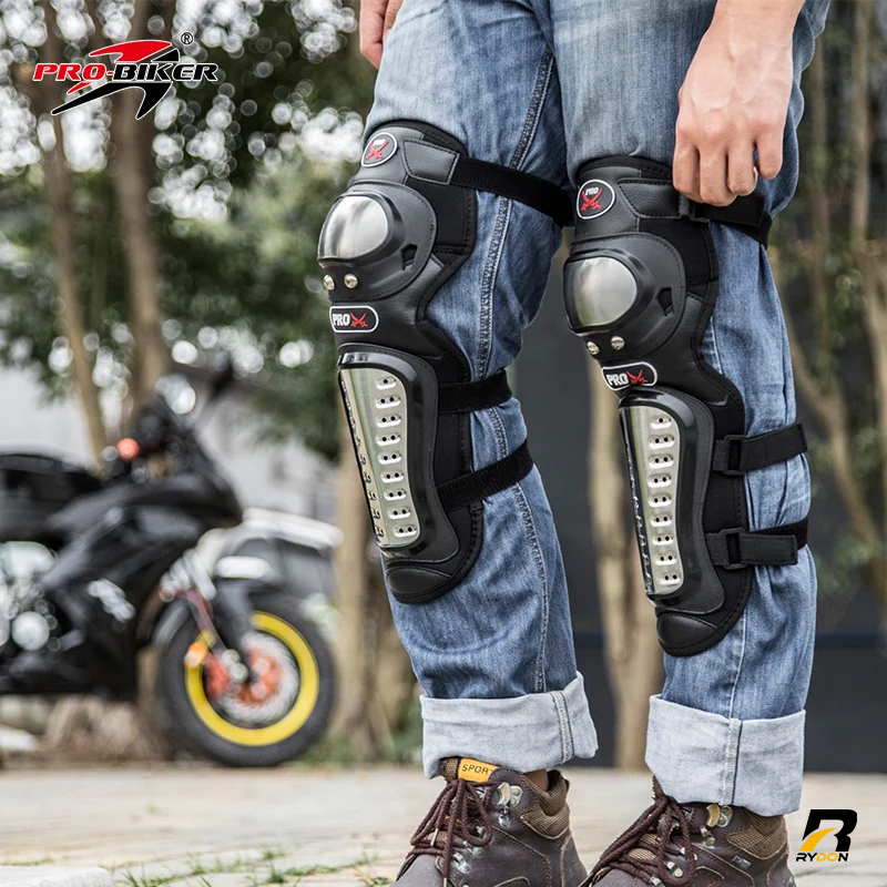 Pro Biker Pro X V1 Stainless Steel Motorcycle Knee and Elbow Guard Set 4pcs Outdoor Racing Protective Gear