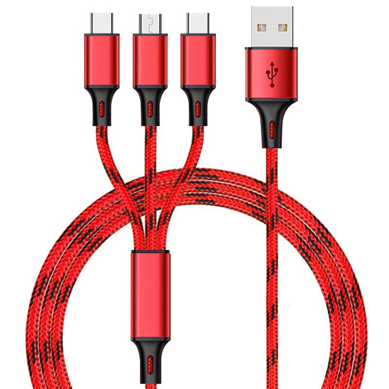 Tiger-stripe 3-in-1 charging cable (supports fast charging for Huawei, Android, and Xiaomi phones; customizable with logo).