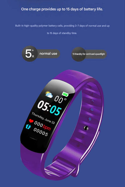 C1plus color screen smart bracelet waterproof heart rate meter pedometer heart rate blood pressure multi-functional sports bracelet cross-border