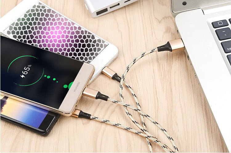 Tiger-stripe 3-in-1 charging cable (supports fast charging for Huawei, Android, and Xiaomi phones; customizable with logo).