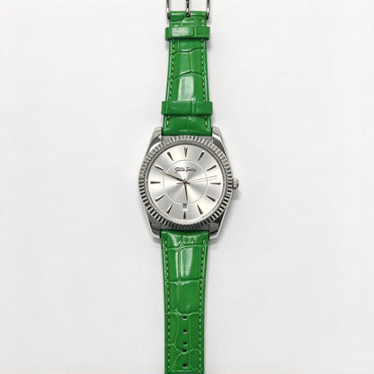 Folli Follie Women Watch, Fluted Bezel Date Quartz Wristwatch, Croc Embossed Leather Strap, 3 Colors Green, Pink & Red
