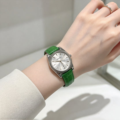 Folli Follie Women Watch, Fluted Bezel Date Quartz Wristwatch, Croc Embossed Leather Strap, 3 Colors Green, Pink & Red