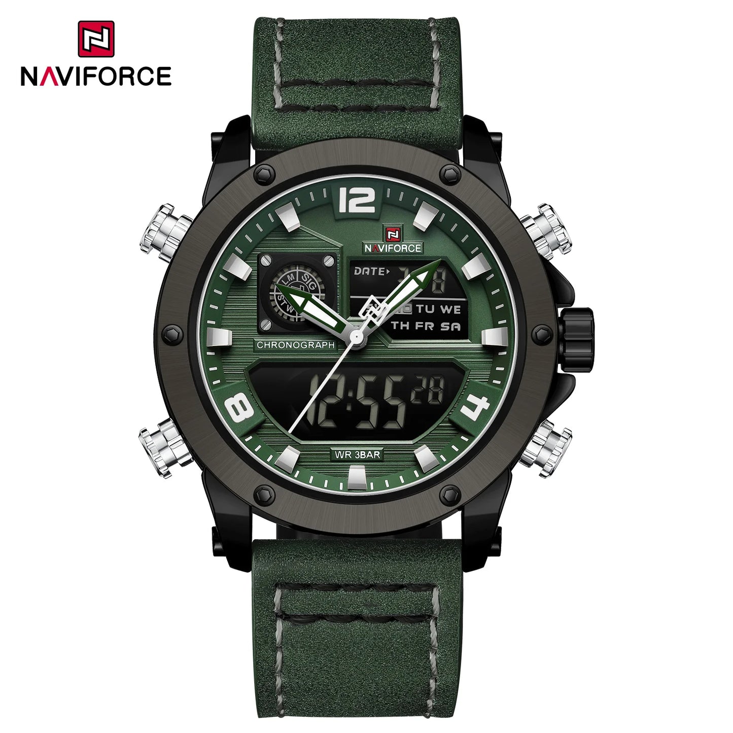 NAVIFORCE 9236 Luxury Men Wrist Watch Double Display Leather High Quality Quartz Digital Watch Sports Waterproof Multifunction Clock