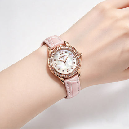 Folli Follie Women’s Watch, Rose Gold Diamond Bezel Mother of Pearl Dial Light Grey Croc Leather Strap Quartz Wrist Watch