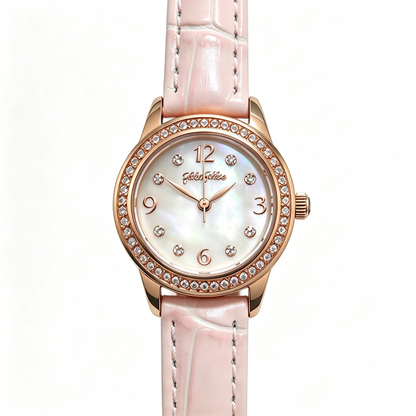 Folli Follie Women’s Watch, Rose Gold Diamond Bezel Mother of Pearl Dial Light Grey Croc Leather Strap Quartz Wrist Watch