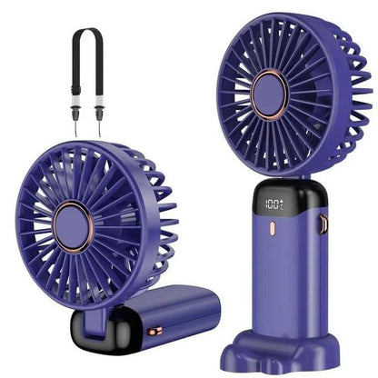 CYFAZA Portable Handheld Fan with LED Display, 90° Foldable, 5 Speed Wind,Hand Held/Neck/Desk 3 in 1 Personal Small Fans, Makeup Fans for Women