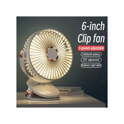 usb charging fan with 4 wind speeds, 720°, ambient light, night light and clip-on fan