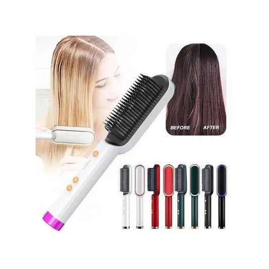 Dou-color NEW 2 in 1 Electric Hot Comb Curler Brush Multifunction Professional Hair Straightener