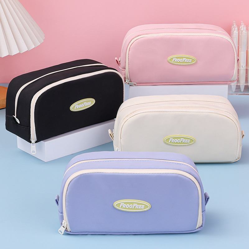 Creative Large Capacity Double Layer Canvas Pencil Case Waterproof Durable Zipper Closure Macron Color Pencil Bag Student School Supplies