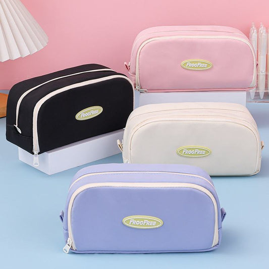 Creative Large Capacity Double Layer Canvas Pencil Case Waterproof Durable Zipper Closure Macron Color Pencil Bag Student School Supplies