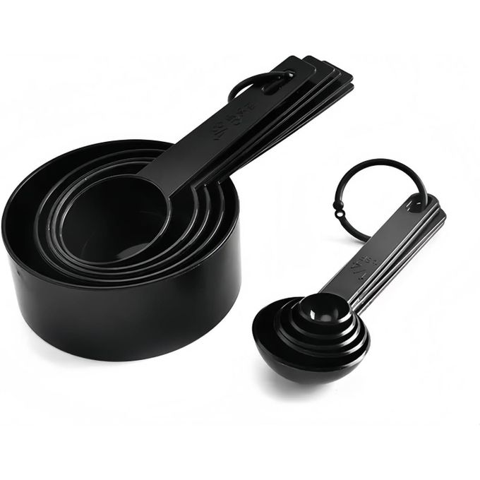 CYFAZA Measuring Cups And Spoons, 10-Piece Set, Plastic, Black