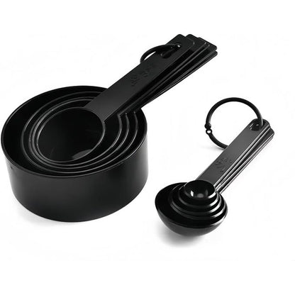 CYFAZA Measuring Cups And Spoons, 10-Piece Set, Plastic, Black