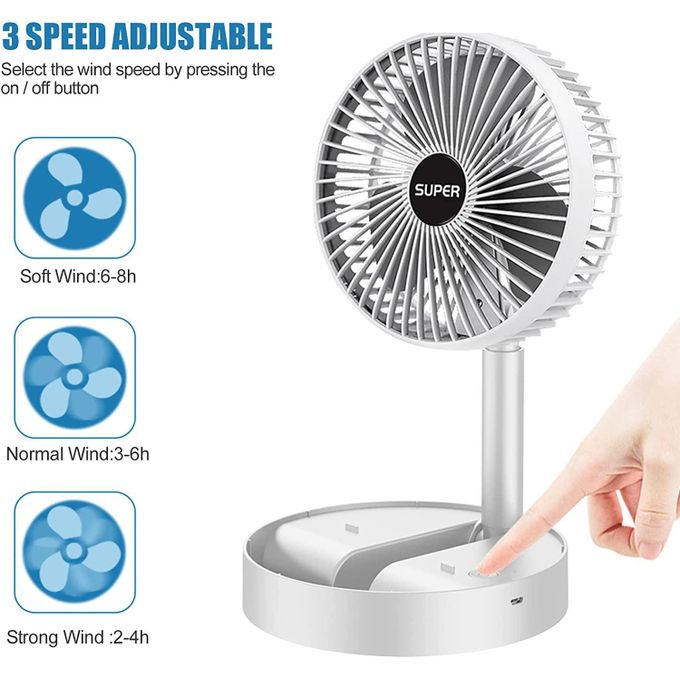 TIMBUTUS USB Rechargeable Fan - Portable, 3 Speeds, 180° Adjustable