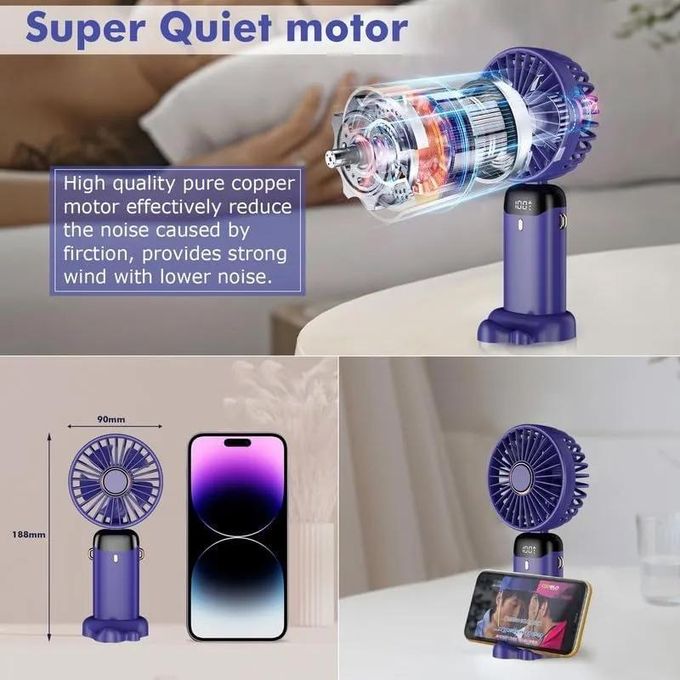 CYFAZA Portable Handheld Fan with LED Display, 90° Foldable, 5 Speed Wind,Hand Held/Neck/Desk 3 in 1 Personal Small Fans, Makeup Fans for Women