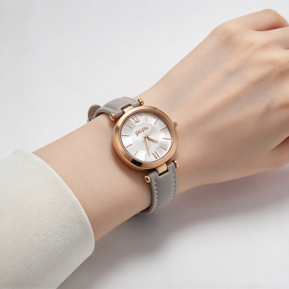 Folli Follie Ladies Watch, Rose Gold Round Case, White Leather Strap, Roman Numeral Dial Quartz Wristwatch