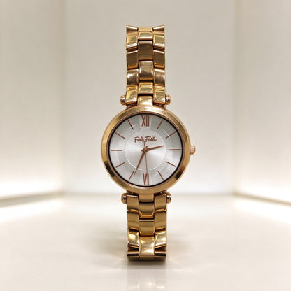 Folli Follie Rose Gold Ladies Watch White Dial Metal Band Quartz Wristwatch