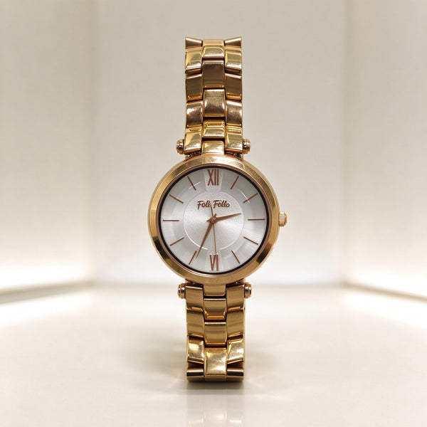 Folli Follie Rose Gold Ladies Watch White Dial Metal Band Quartz Wristwatch