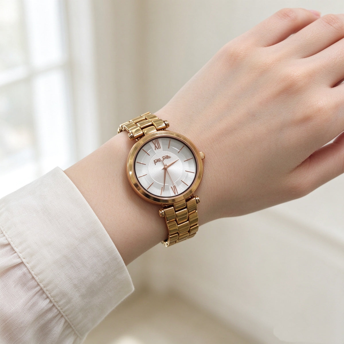 Folli Follie Rose Gold Ladies Watch White Dial Metal Band Quartz Wristwatch