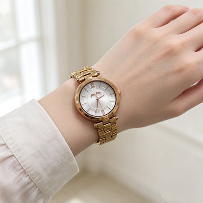 Folli Follie Rose Gold Ladies Watch White Dial Metal Band Quartz Wristwatch