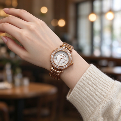 Folli Follie BEAUTIME Rose Gold Crystal Bezel Ladies Quartz Watch WF1B020BSS Elegant Stainless Steel Bracelet Wristwatch