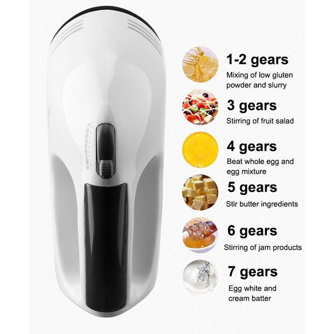 7 Speed Electric Hand Mixer Egg Beater Cake Baking - White