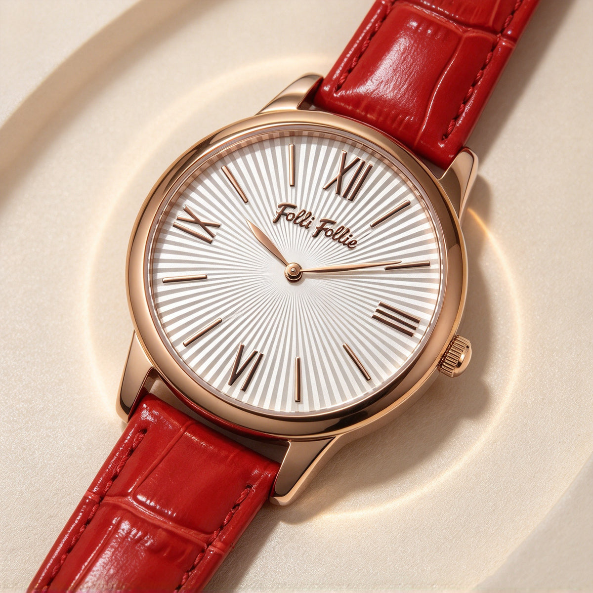 Folli Follie Women's Quartz Watch with Multi-colored Strap, Rose Gold Case, and Roman Numeral Markers