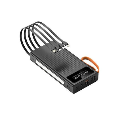 Ranvic 30000mAh Fast Charging PowerBank Batteries externes with LED Flashlight & Built-in 4 Cables 6-Device Fast Charge Perfect for Travel & Emergency Essential - Black