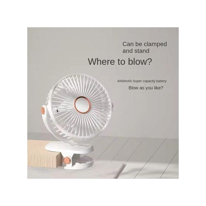 usb charging fan with 4 wind speeds, 720°, ambient light, night light and clip-on fan