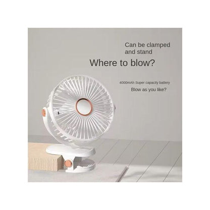 usb charging fan with 4 wind speeds, 720°, ambient light, night light and clip-on fan
