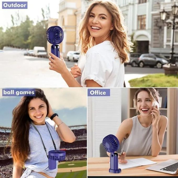 CYFAZA Portable Handheld Fan with LED Display, 90° Foldable, 5 Speed Wind,Hand Held/Neck/Desk 3 in 1 Personal Small Fans, Makeup Fans for Women