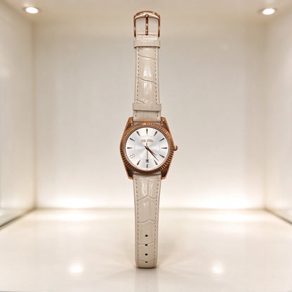 Folli Follie Women Watch, Fluted Bezel Date Quartz Wristwatch, Croc Embossed Leather Strap, 3 Colors Green, Pink & Red