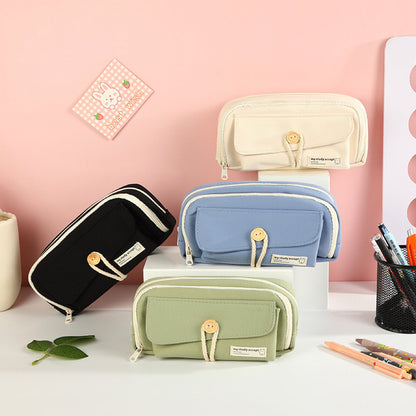 Large Capacity Three Layer Pencil Case Cute Canvas Pen Pouch Bag Cosmetic Bag Portable Storage Bag for Teen Students Office School Supplies