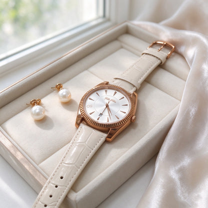 Folli Follie Women Watch, Fluted Bezel Date Quartz Wristwatch, Croc Embossed Leather Strap, 3 Colors Green, Pink & Red
