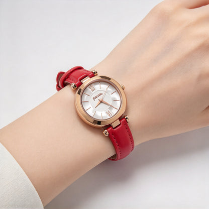 Folli Follie Ladies Watch, Rose Gold Round Case, White Leather Strap, Roman Numeral Dial Quartz Wristwatch