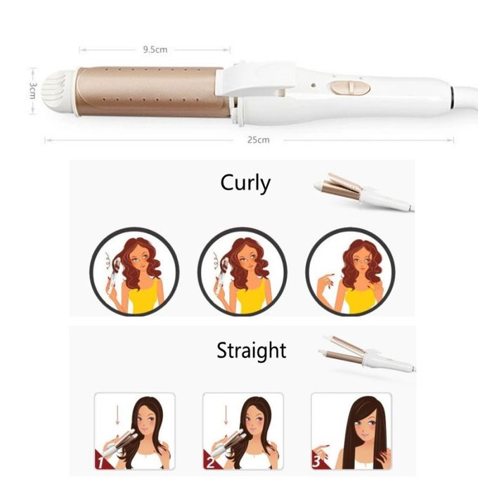 2 In 1 Curling Irons Hair Straightener Hair Rollers-Gold