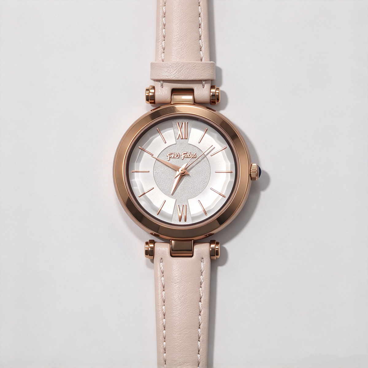 Folli Follie Ladies Watch, Rose Gold Round Case, White Leather Strap, Roman Numeral Dial Quartz Wristwatch