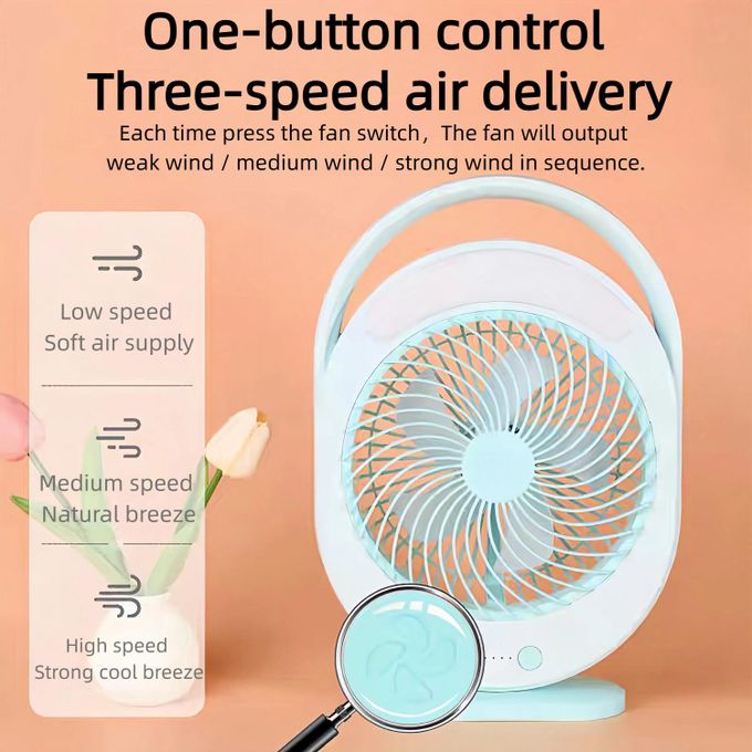 Kamisafe Rechargeable LED Multi-Functional Fan,4500mAh,3 Speed,With Night Light,Table Fan