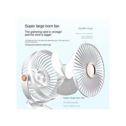 usb charging fan with 4 wind speeds, 720°, ambient light, night light and clip-on fan