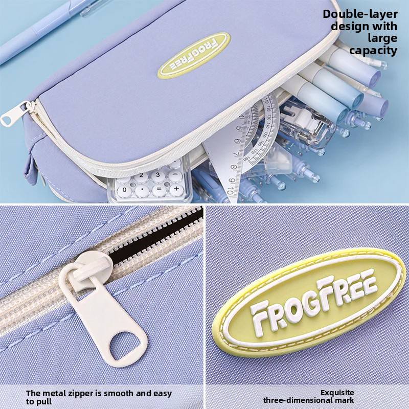 Creative Large Capacity Double Layer Canvas Pencil Case Waterproof Durable Zipper Closure Macron Color Pencil Bag Student School Supplies