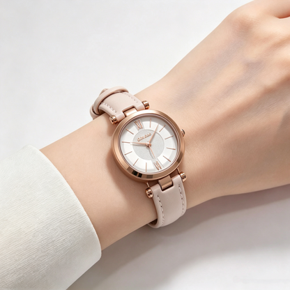 Folli Follie Ladies Watch, Rose Gold Round Case, White Leather Strap, Roman Numeral Dial Quartz Wristwatch