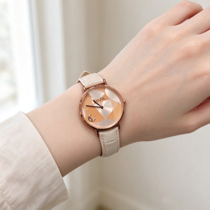Folli Follie Women Quartz Watch, Rose Gold Geometric Moon Dial, Beige Croc Embossed Leather Strap Wristwatch
