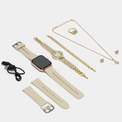 A58 Plus Smart Watch and Jewellery Gift Set for Valentine's Day Gift, Anniversary Birthday Gift. Smart Watch, Analog Watch, Necklace, Earrings, Bracelet and Ring Combo Gift Set for Girls