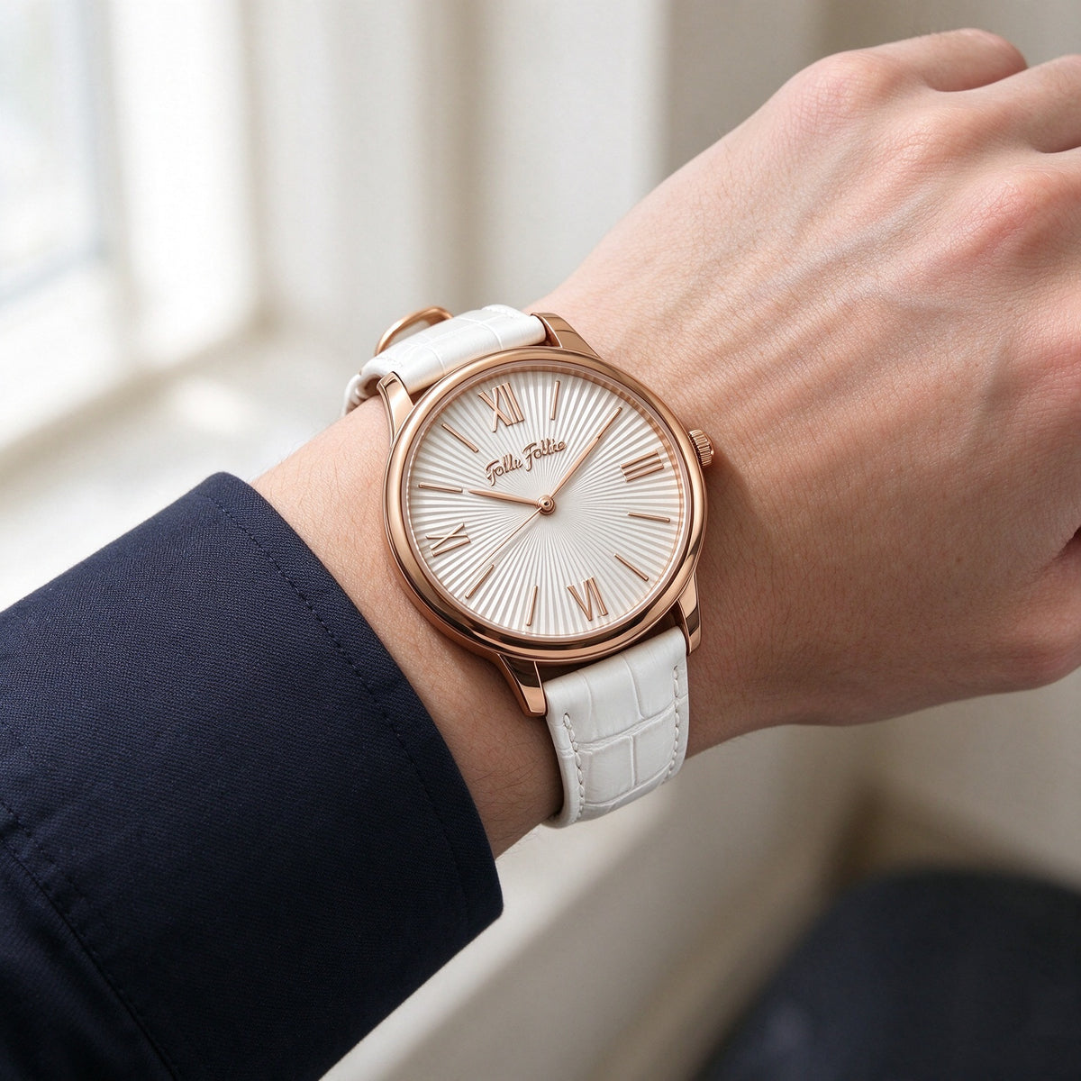 Folli Follie Women's Quartz Watch with Multi-colored Strap, Rose Gold Case, and Roman Numeral Markers