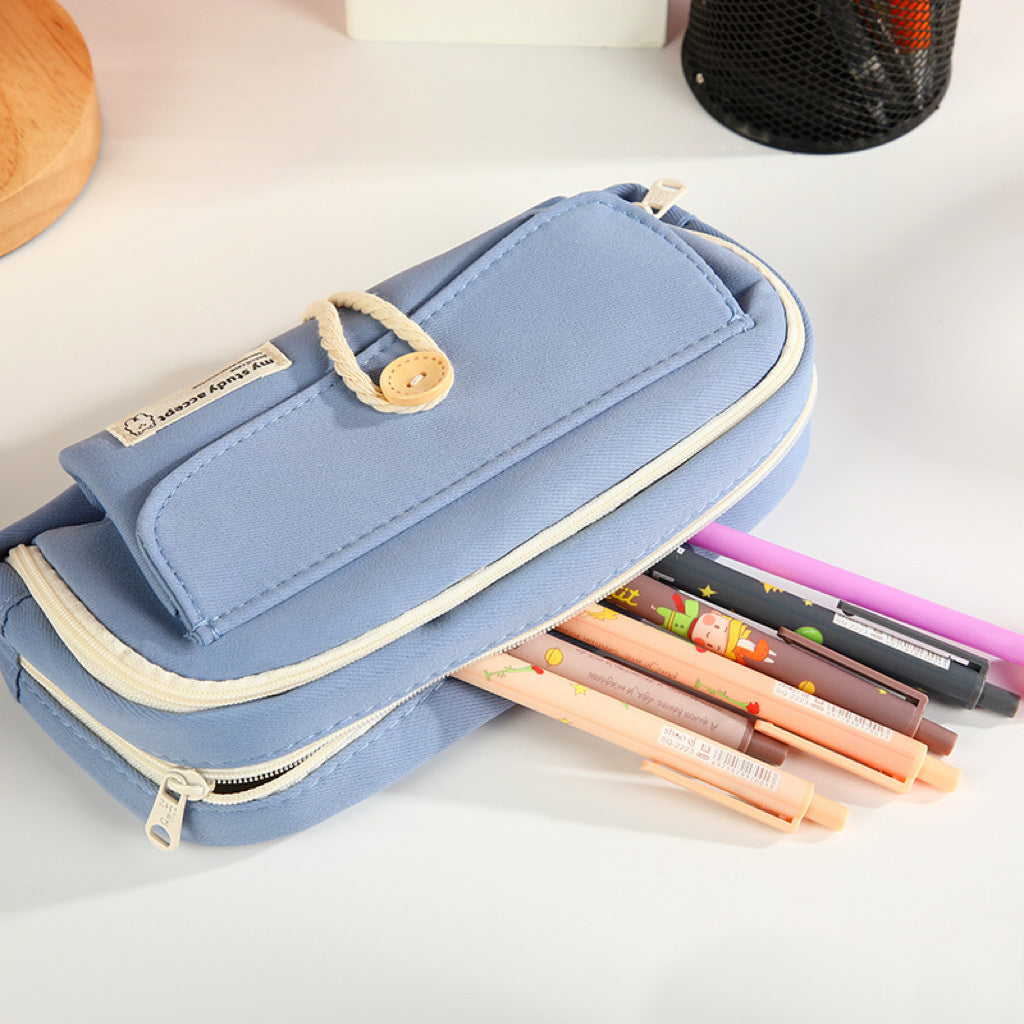 Large Capacity Three Layer Pencil Case Cute Canvas Pen Pouch Bag Cosmetic Bag Portable Storage Bag for Teen Students Office School Supplies