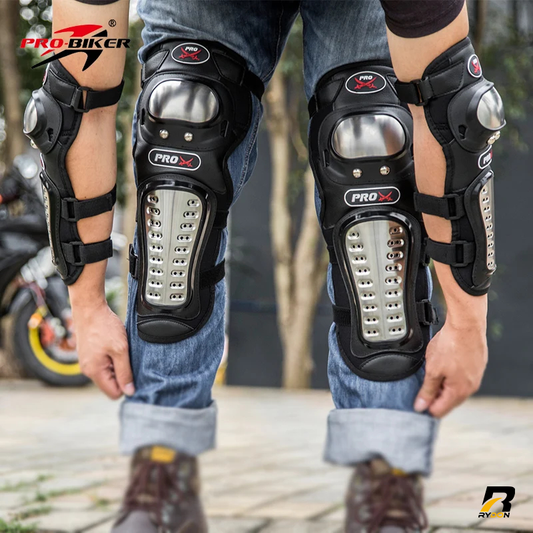 Pro Biker Pro X V1 Stainless Steel Motorcycle Knee and Elbow Guard Set 4pcs Outdoor Racing Protective Gear